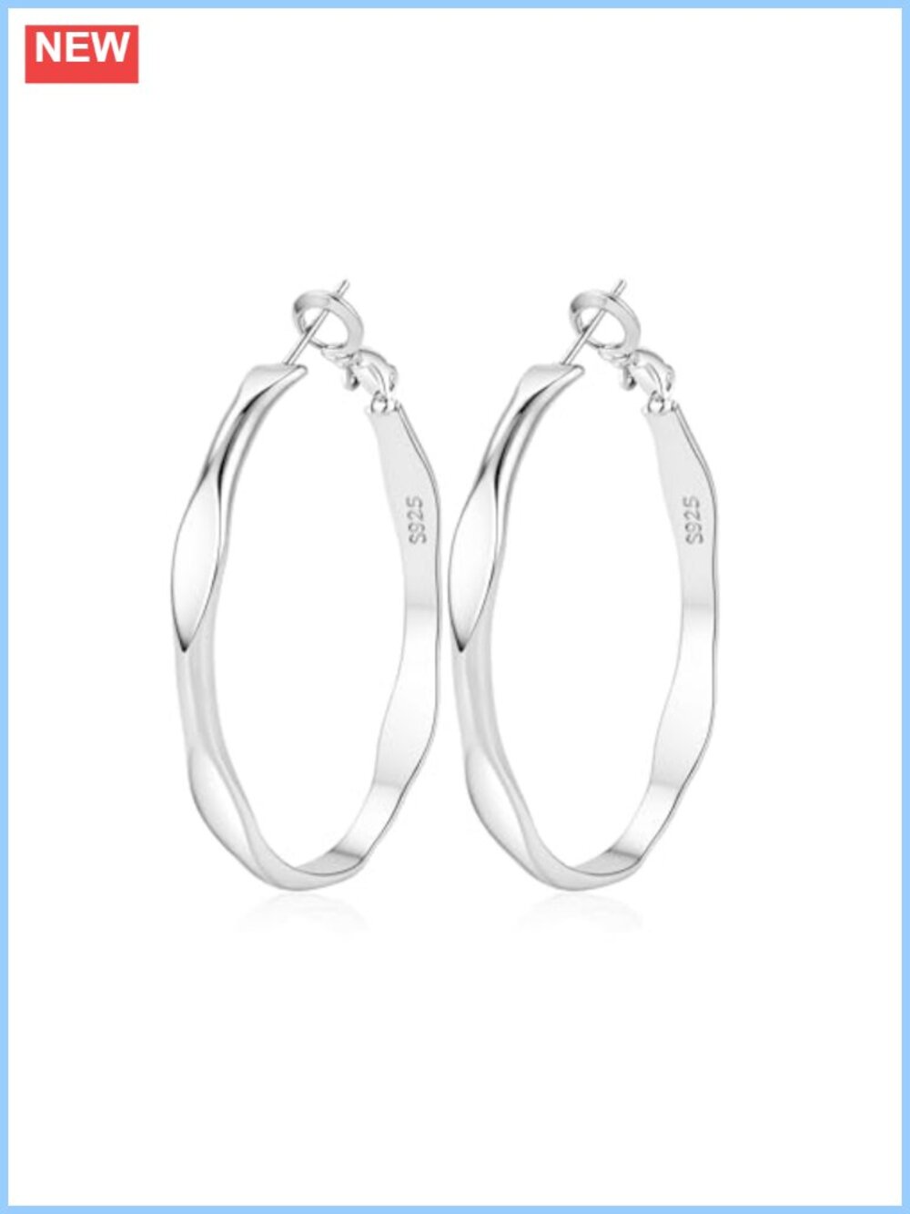 Sterling Silver Wave Hoop Earrings Hypoallergenic Sensitive Ears Lightweight